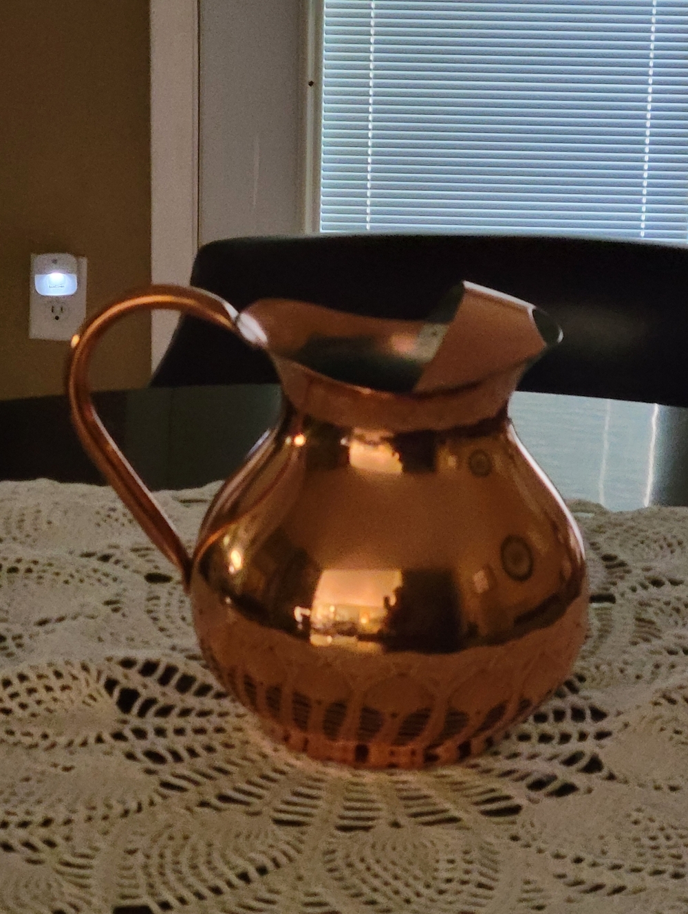 Vintage The Cellar Copper Pitcher 7" Potbelly Water Jug Ice Lip Made in Portugal